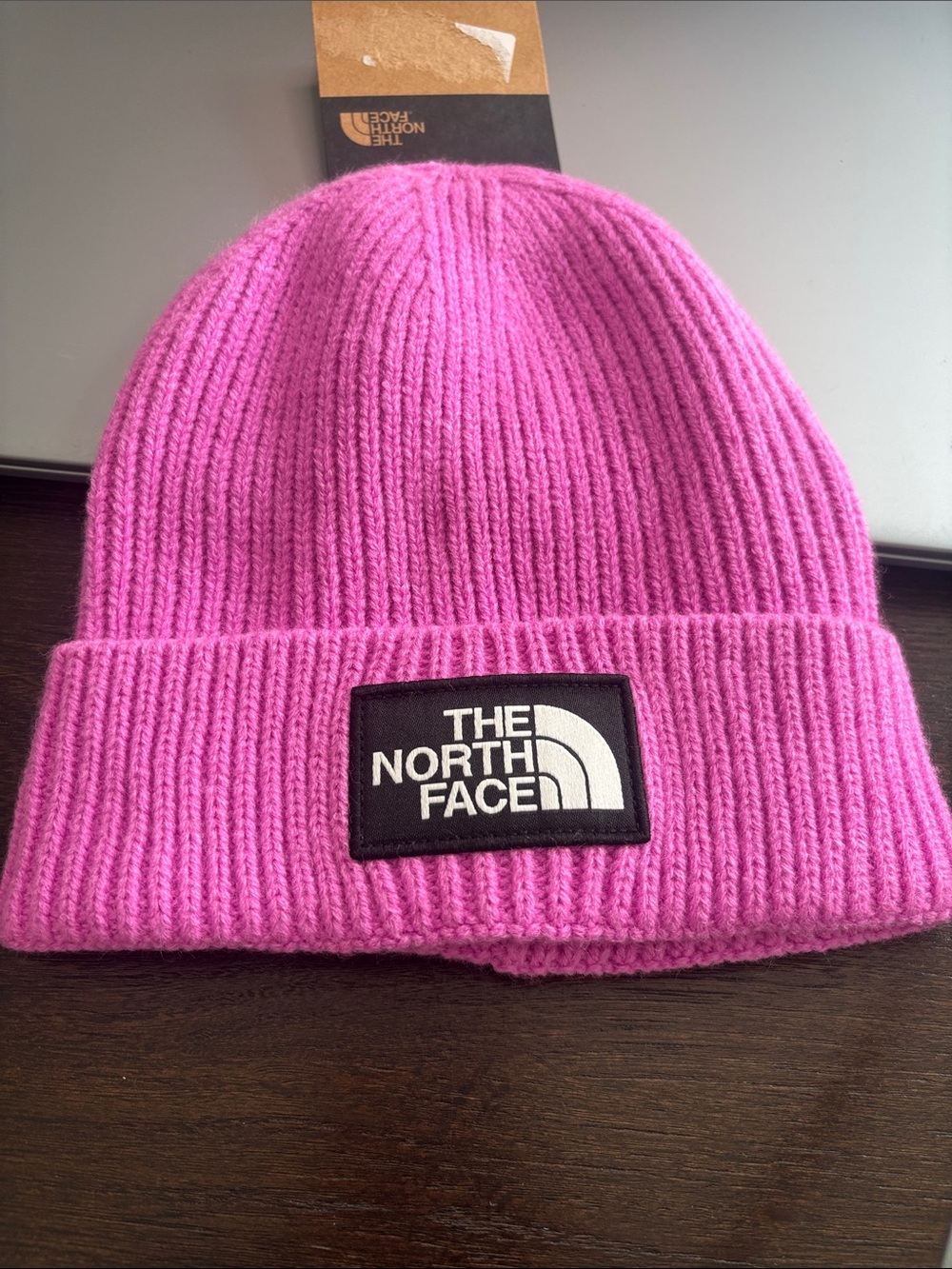 The North Face Bright Pink Ribbed Logo Beanie